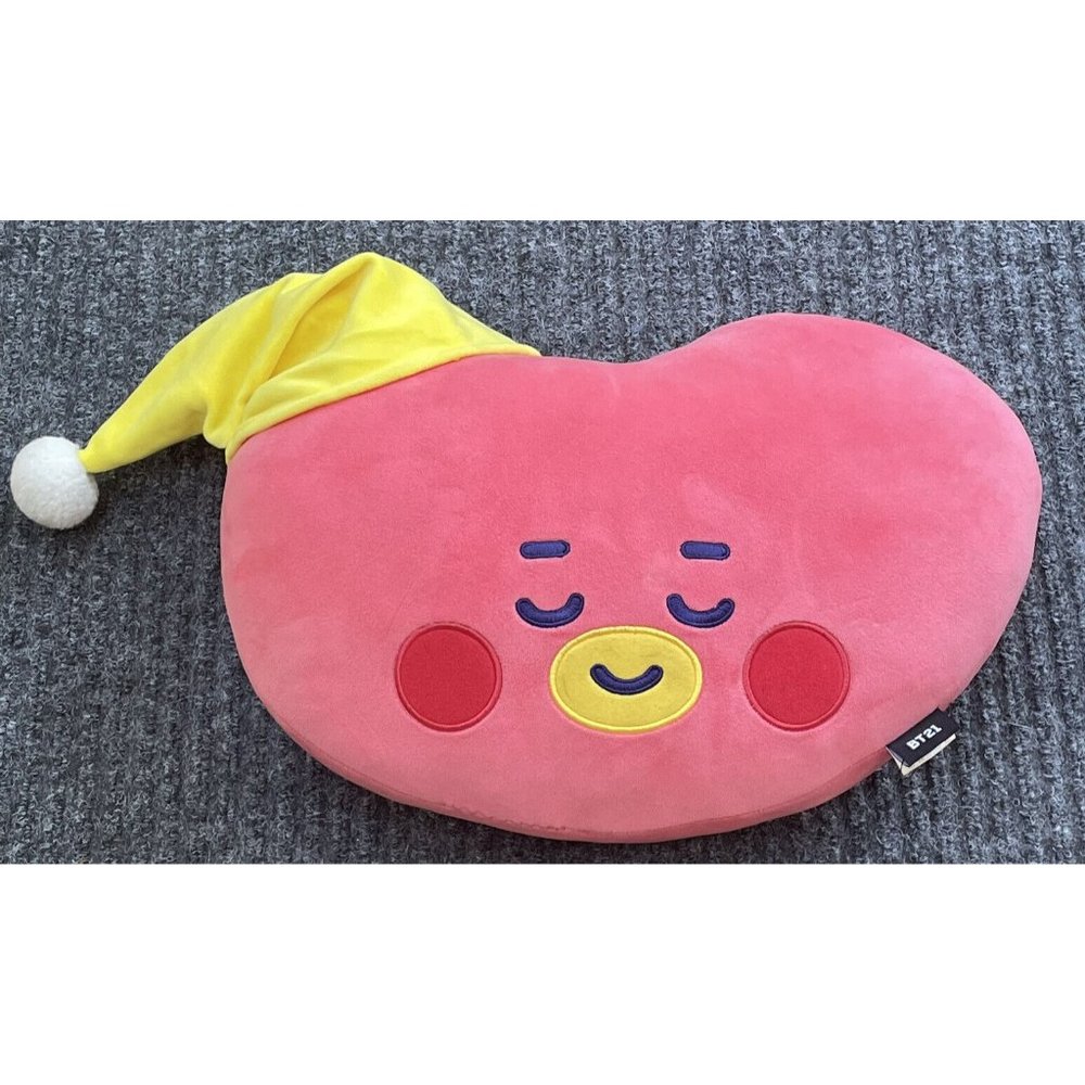 BTS BT21 Dream Face Tata Cushion 16"x10" Pink Sleeping Heart Pillow Plush